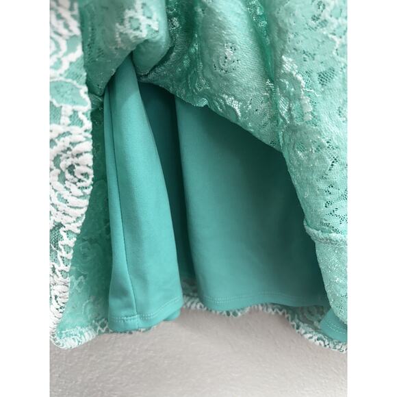 Rabbit Rabbit Rabbit Designs Womens Dress Size 4 Teal White Lace 3/4 Bell Sleeve - Picture 3 of 11
